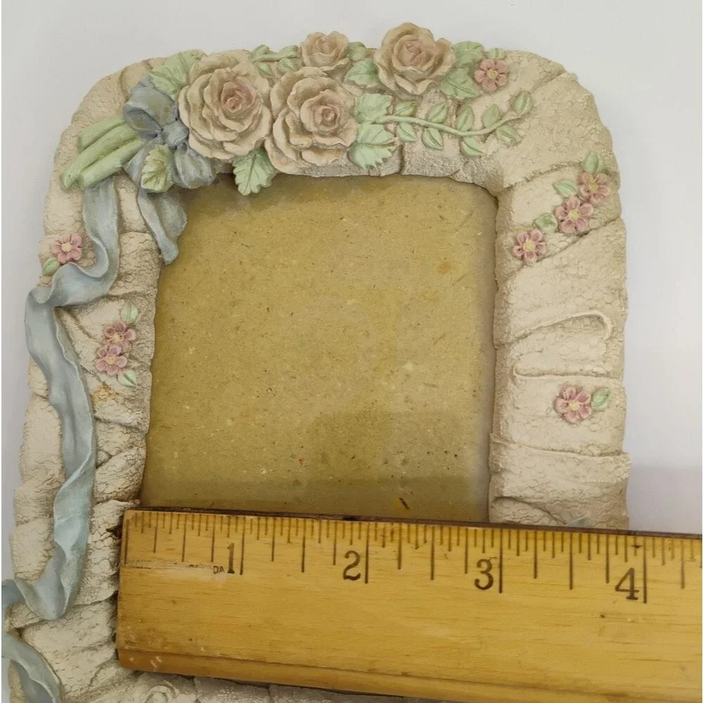 Rose and Ribbon Picture Frame Resin with Plastic Cover